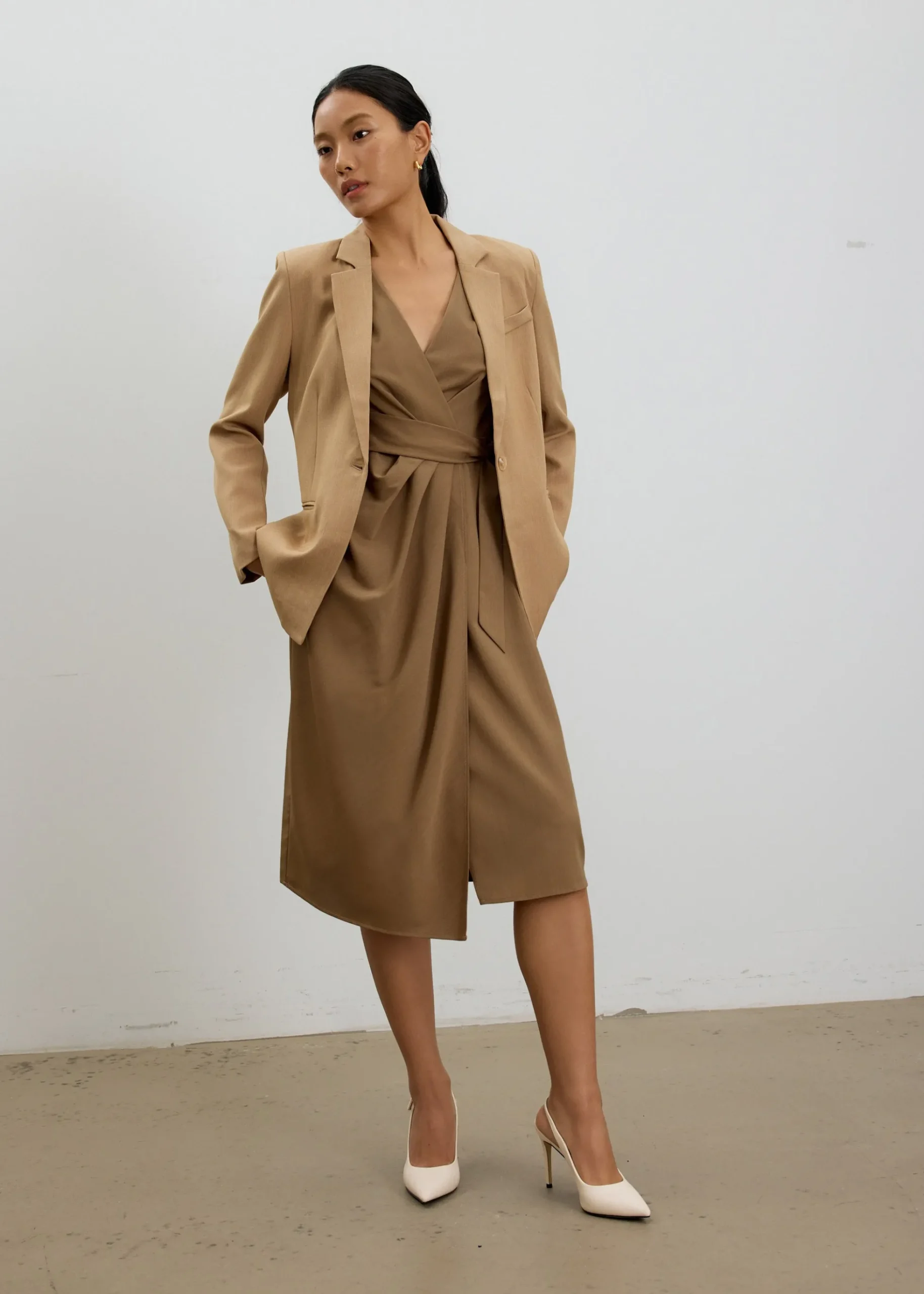 Eun V-neck Wrap Column Midi Dress