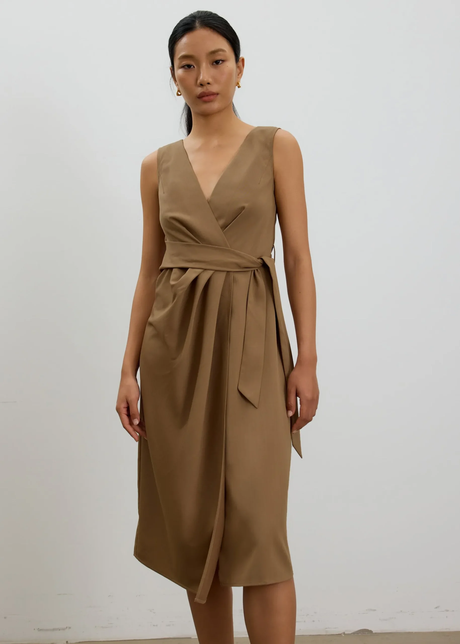 Eun V-neck Wrap Column Midi Dress