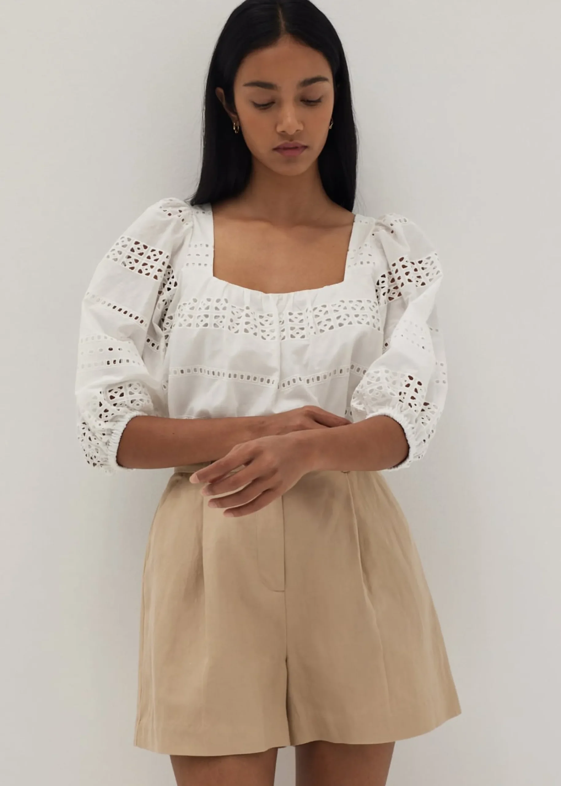 Everlee Broderie Square Neck Blouse