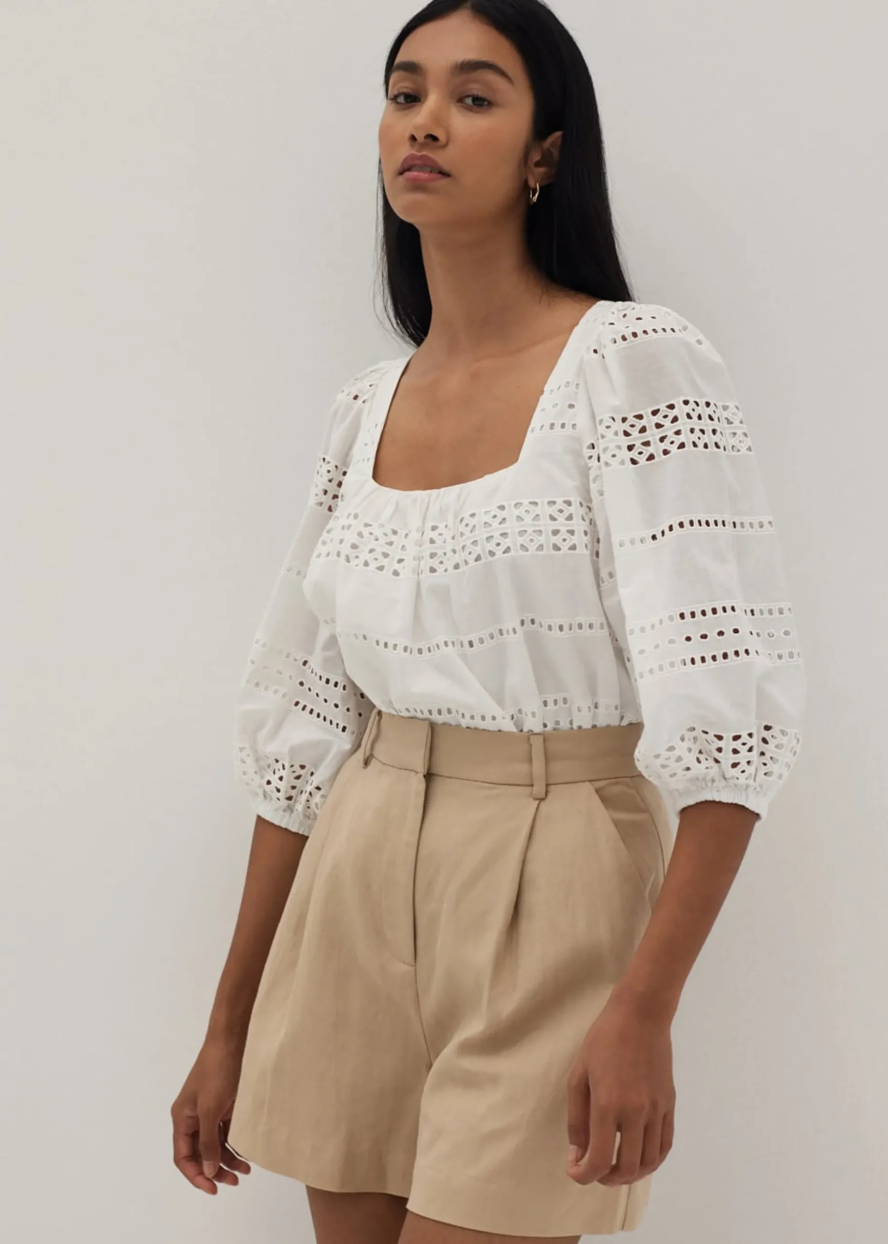 Everlee Broderie Square Neck Blouse