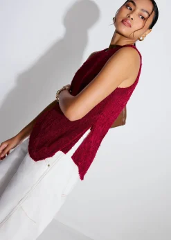 Faye Textured Asymmetric Hem Round Neck Top