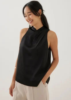 Felizia Satin Mandarin Collar Tank Top