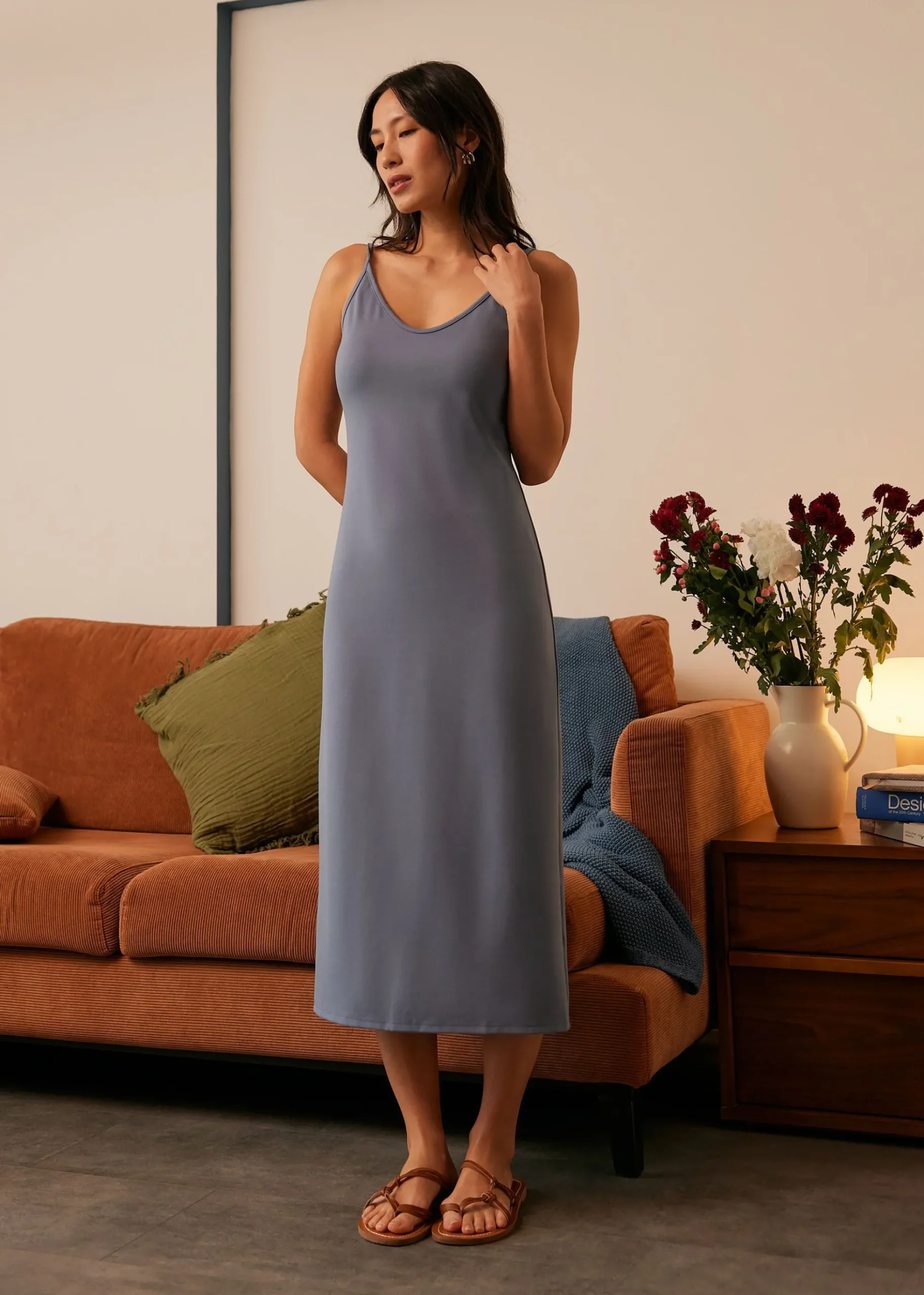 Fitted V-neck Jersey Midaxi Dress
