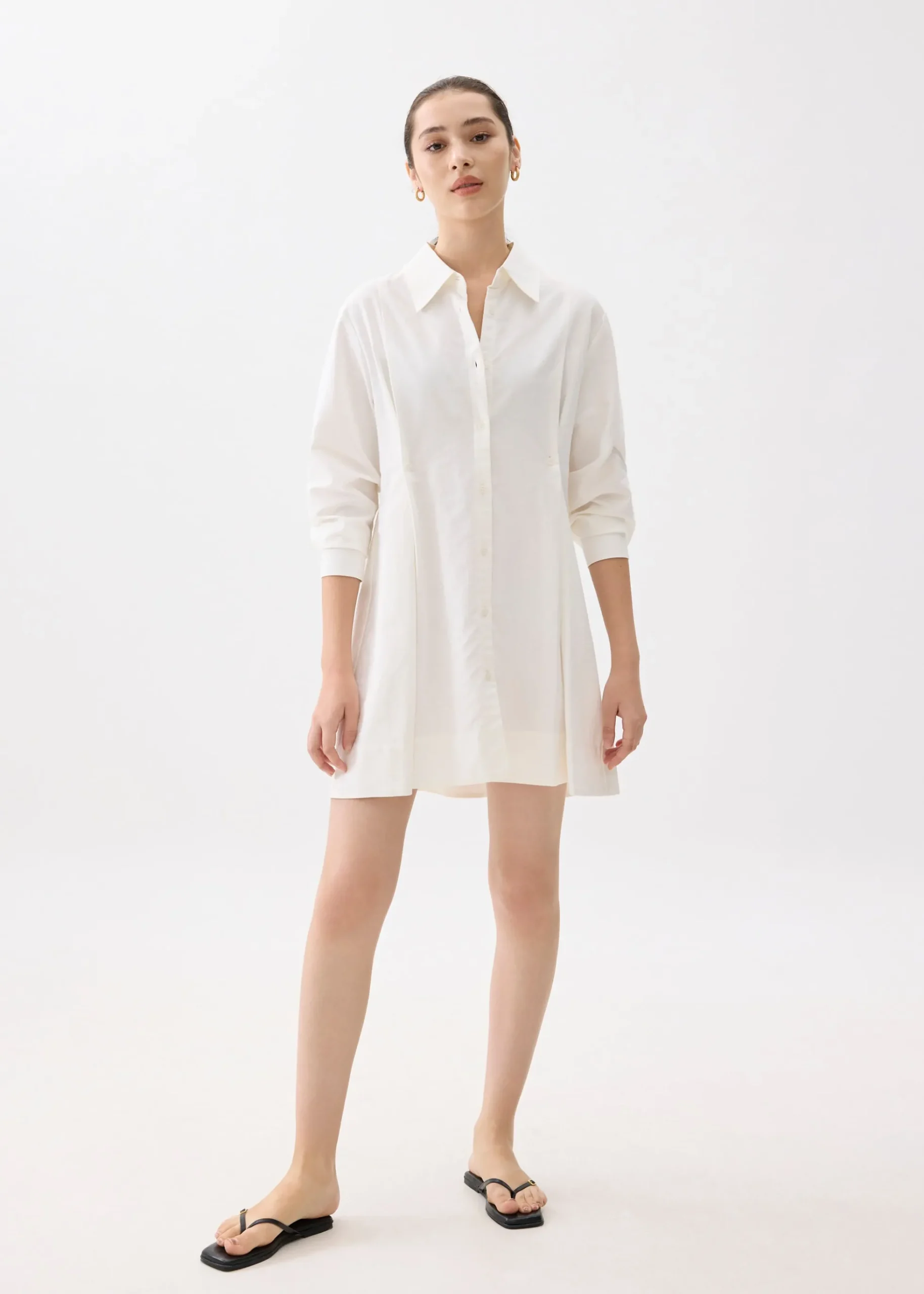 Flare Collared Mini Shirt Dress
