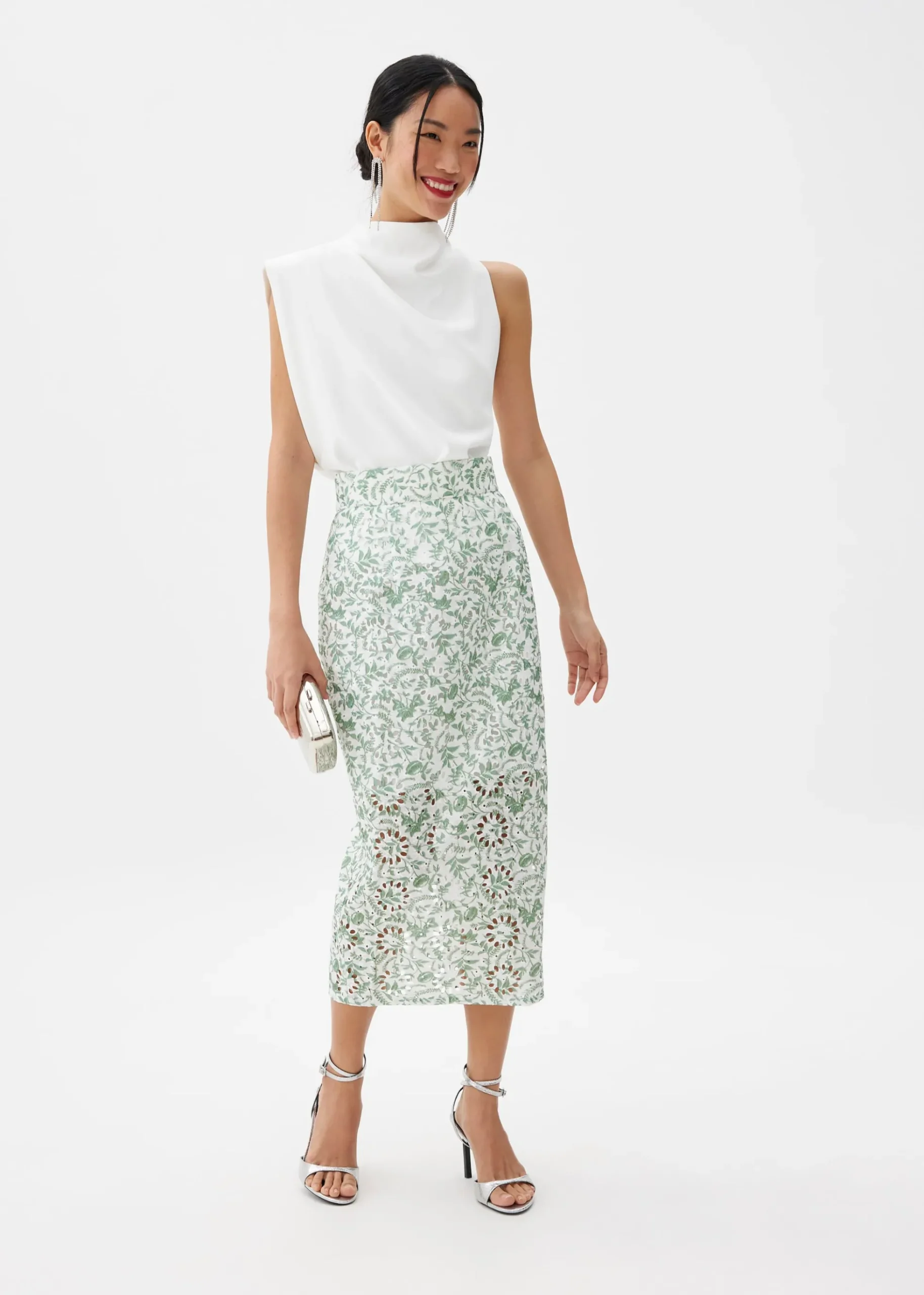 Floral Broderie Pencil Midaxi Skirt