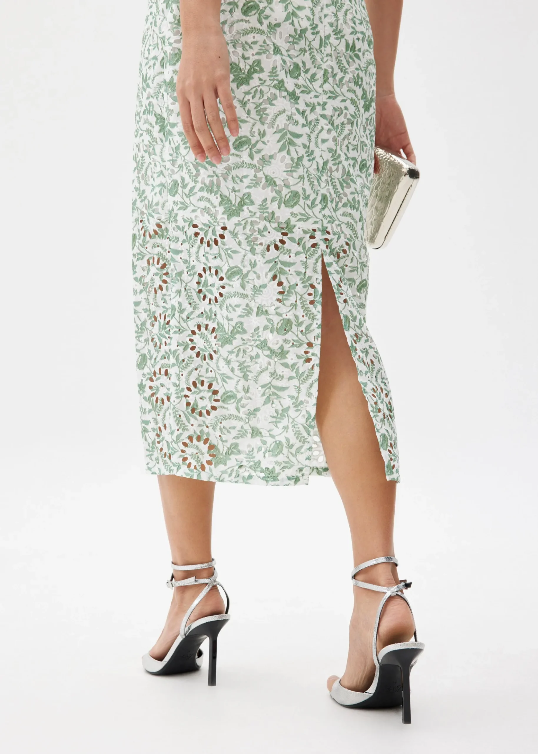 Floral Broderie Pencil Midaxi Skirt