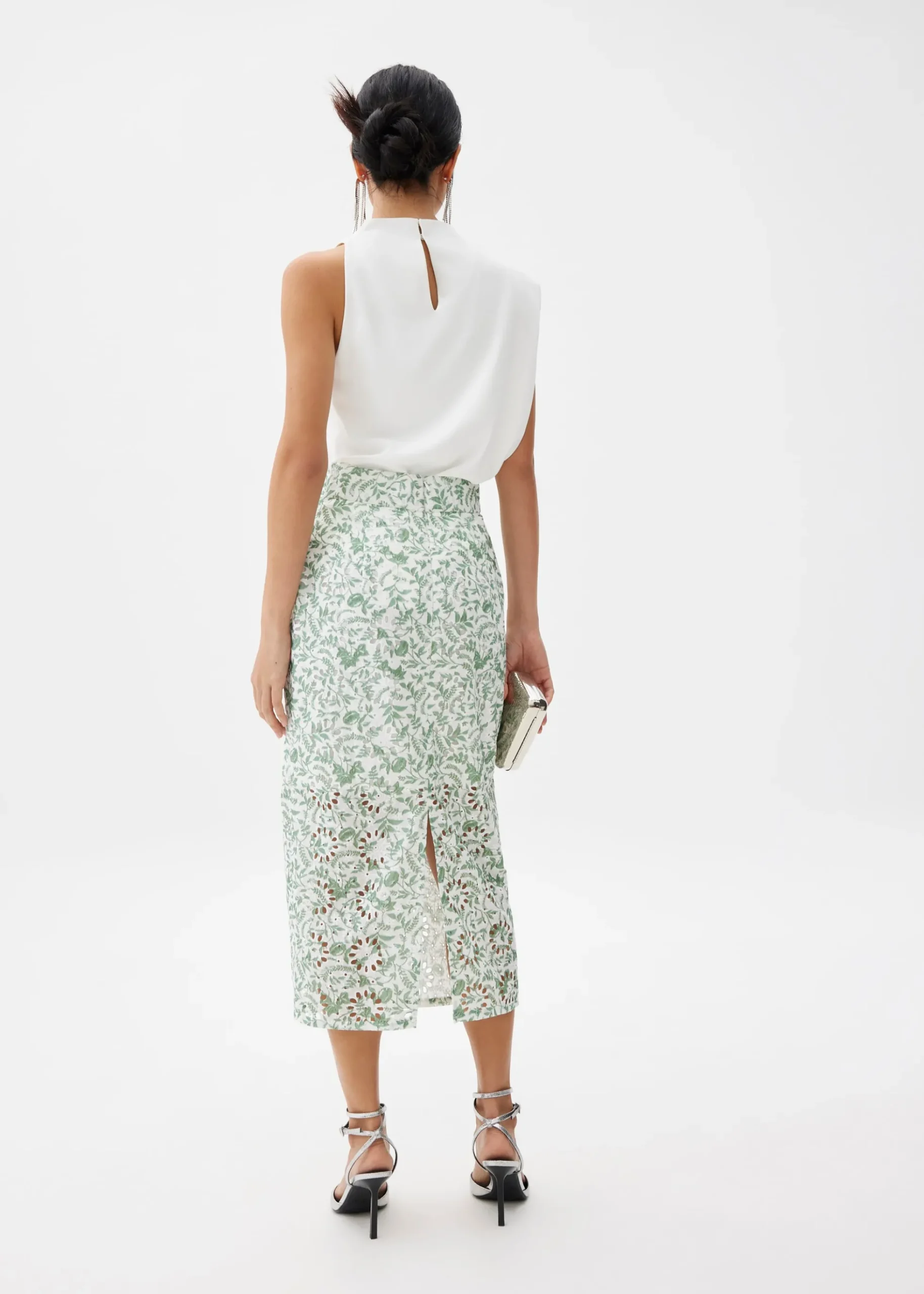 Floral Broderie Pencil Midaxi Skirt