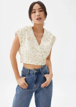 Floral Broderie V-neck Crop Top
