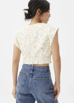 Floral Broderie V-neck Crop Top