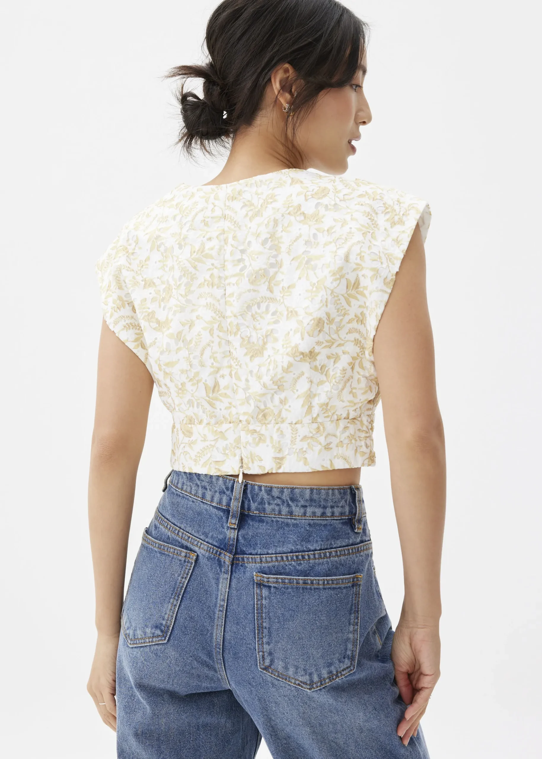 Floral Broderie V-neck Crop Top