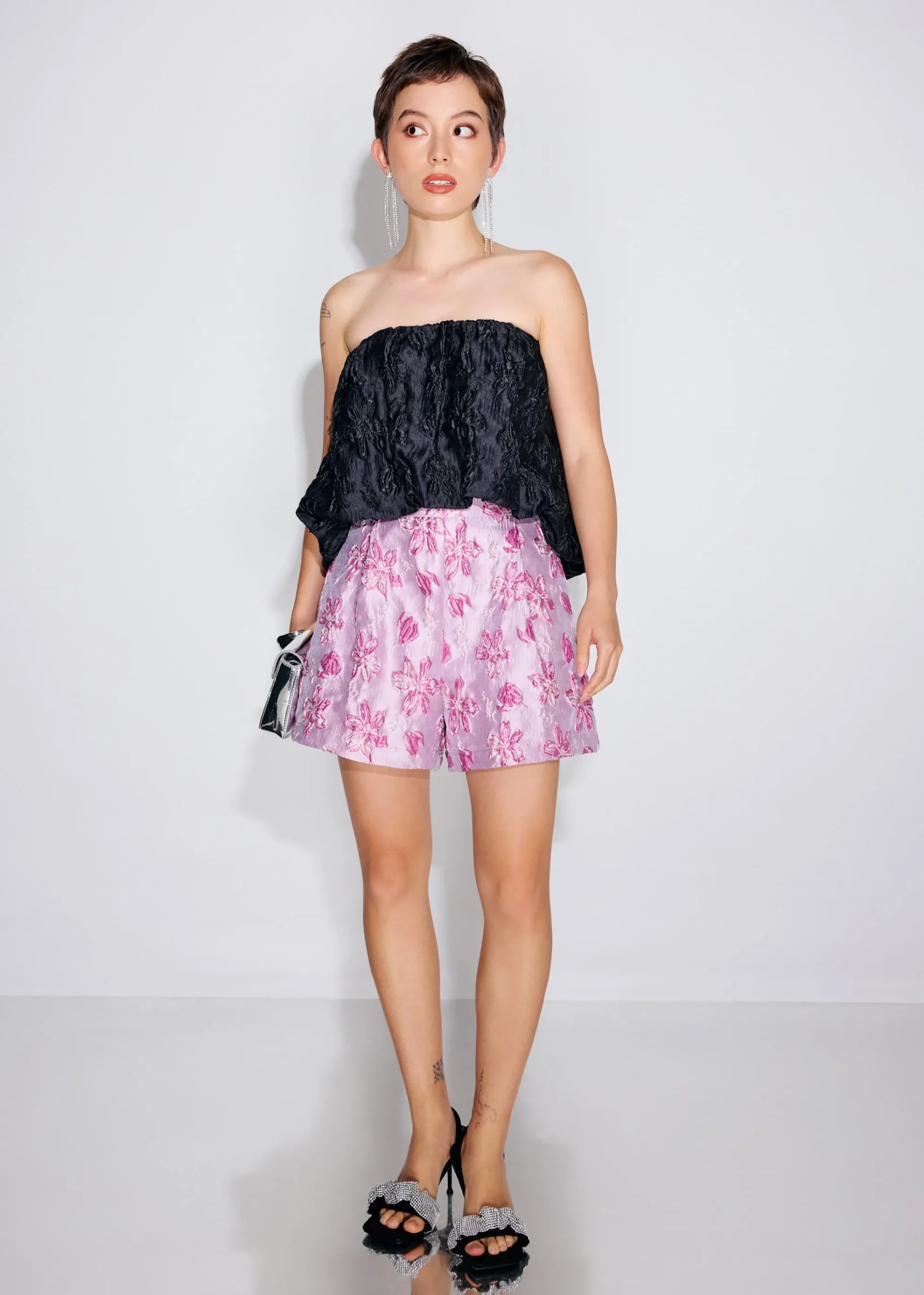 Floral Jacquard High Waist Shorts