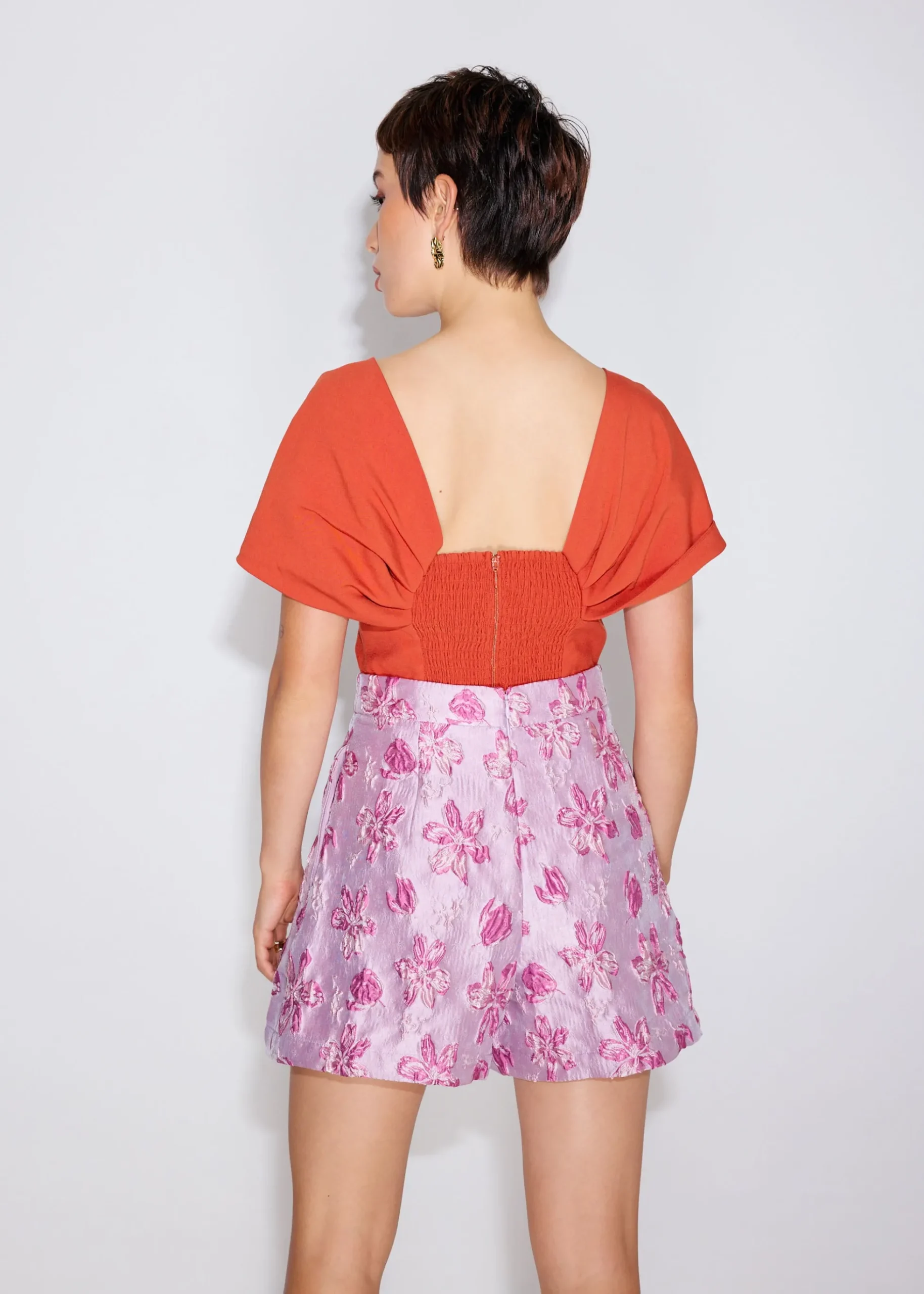 Floral Jacquard High Waist Shorts