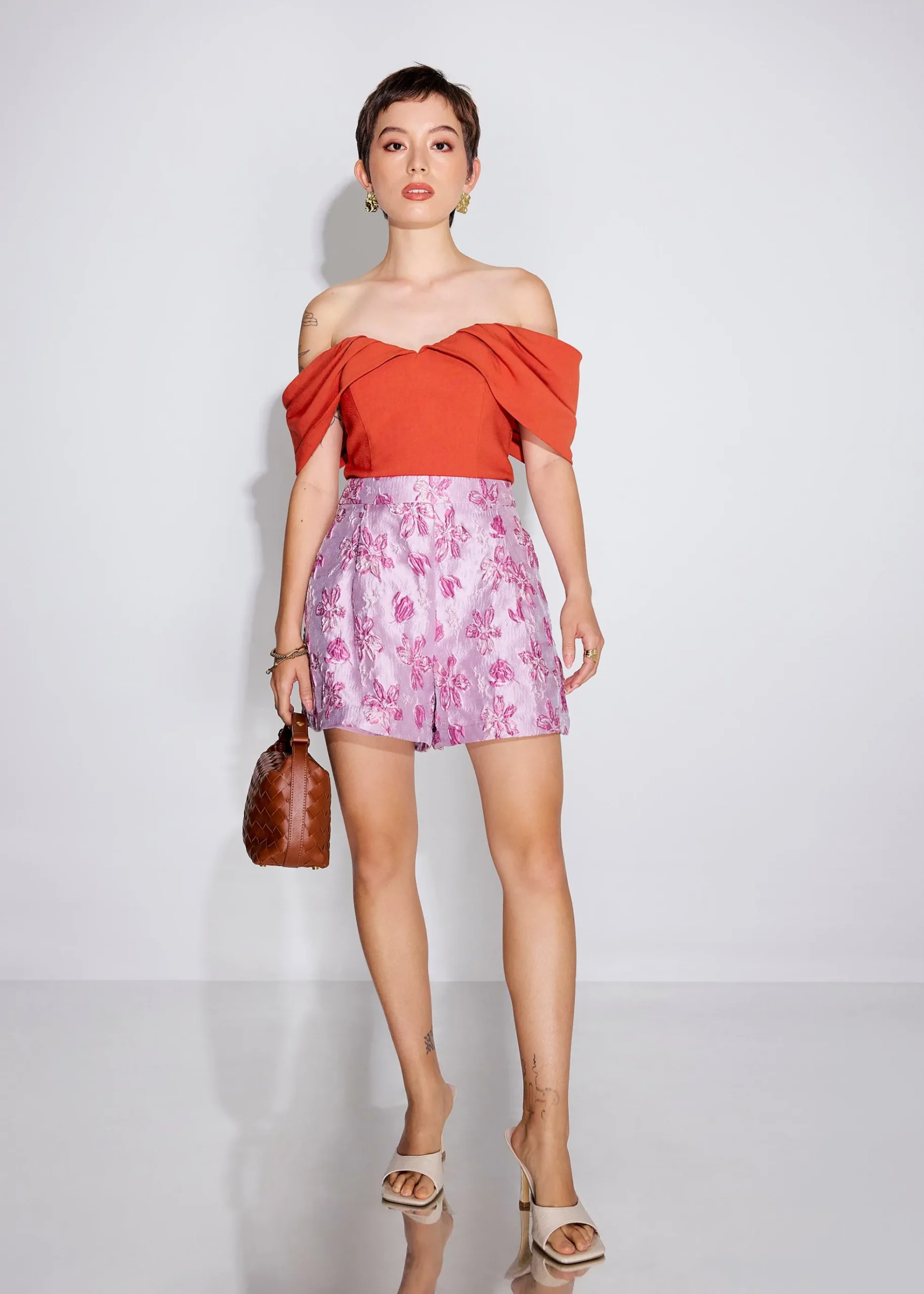 Floral Jacquard High Waist Shorts