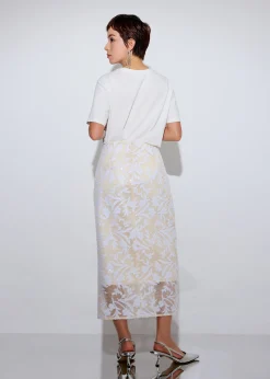 Floral Sequin High Waist Side Slit Column Midaxi Skirt