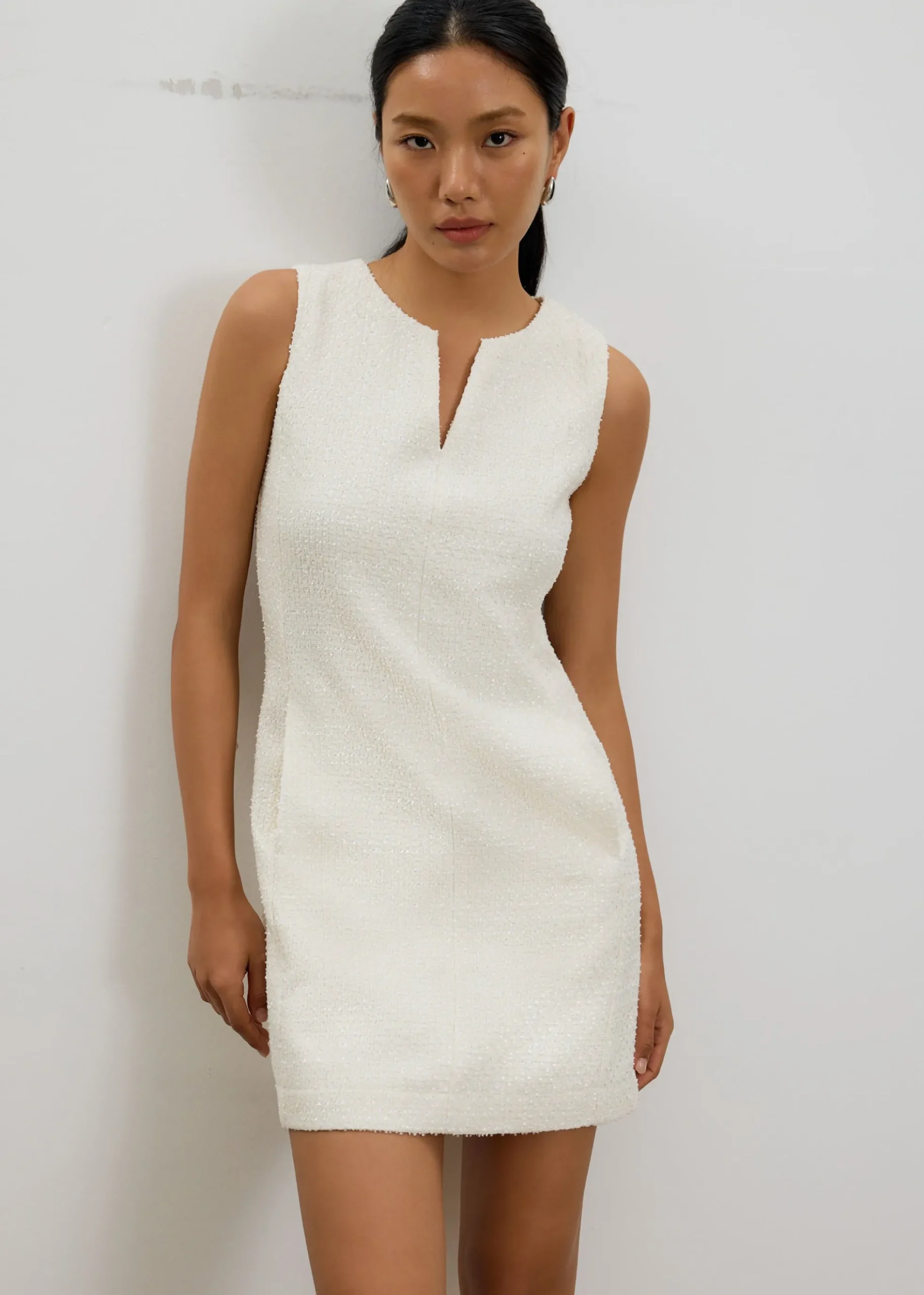 Fran Notched Ribbon Tweed Shift Mini Dress