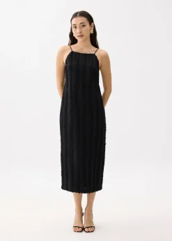 Fray Straight Neck Column Midaxi Dress