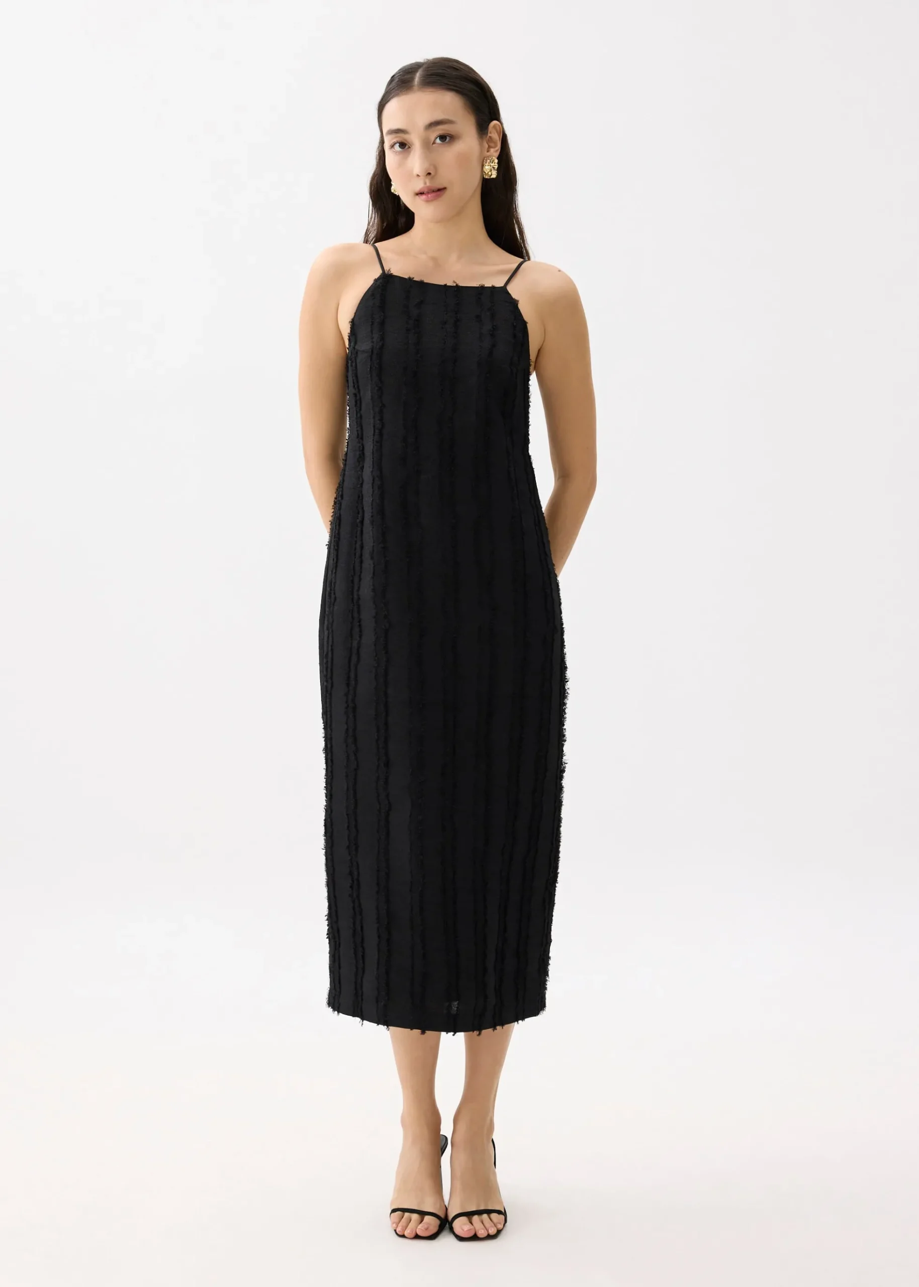 Fray Straight Neck Column Midaxi Dress