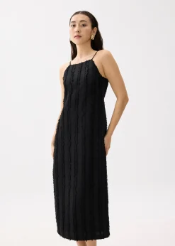 Fray Straight Neck Column Midaxi Dress