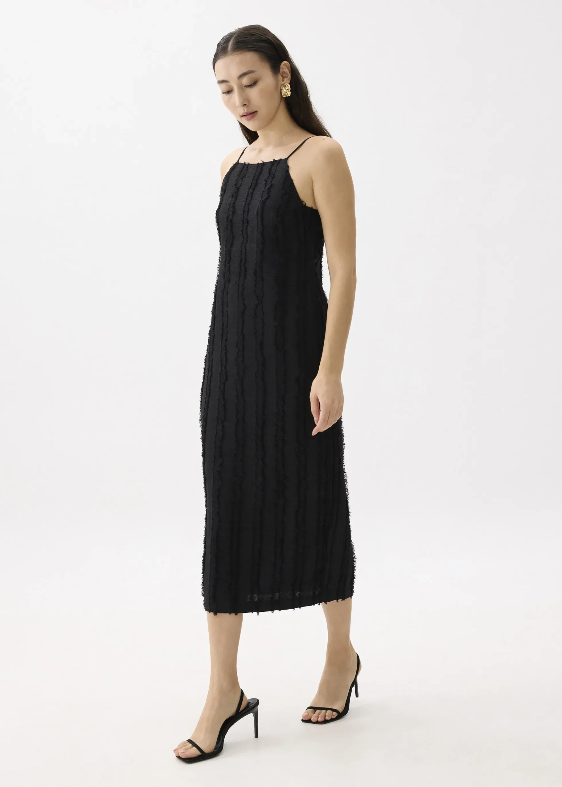 Fray Straight Neck Column Midaxi Dress