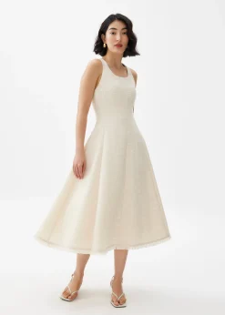 Fray Tweed Fit & Flare Midi Dress