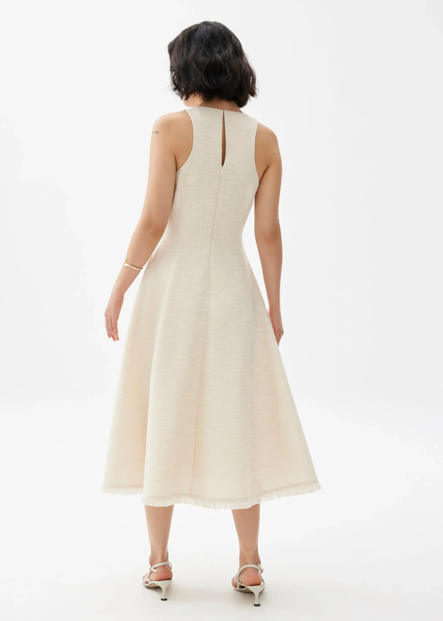 Fray Tweed Fit & Flare Midi Dress