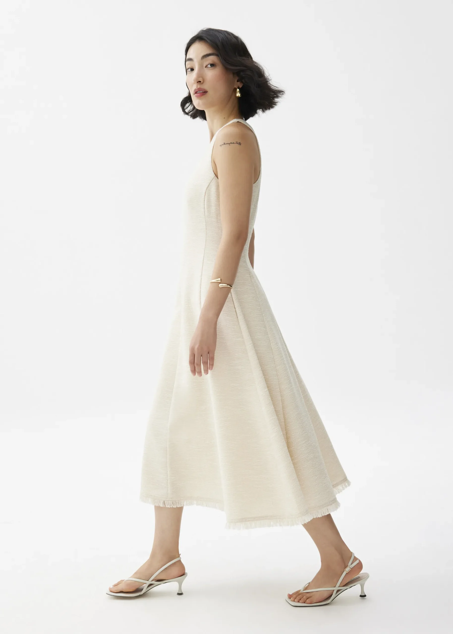 Fray Tweed Fit & Flare Midi Dress