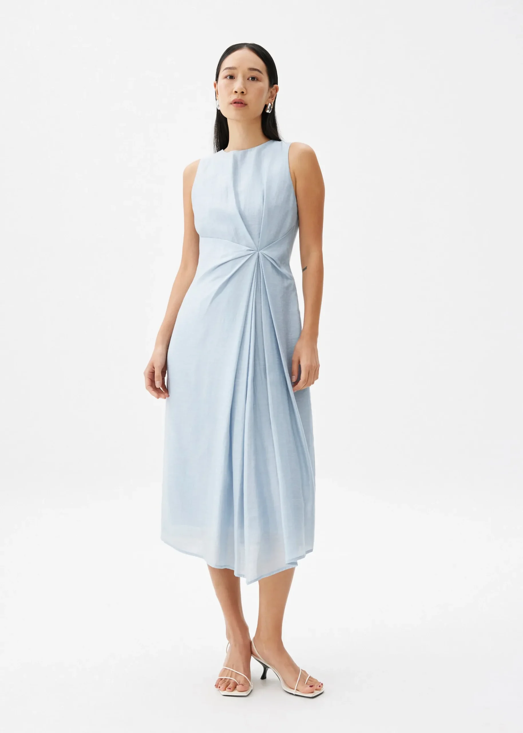 Front Pleat Column Midaxi Dress