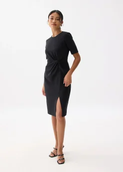 Front Twist Column Midi Dress
