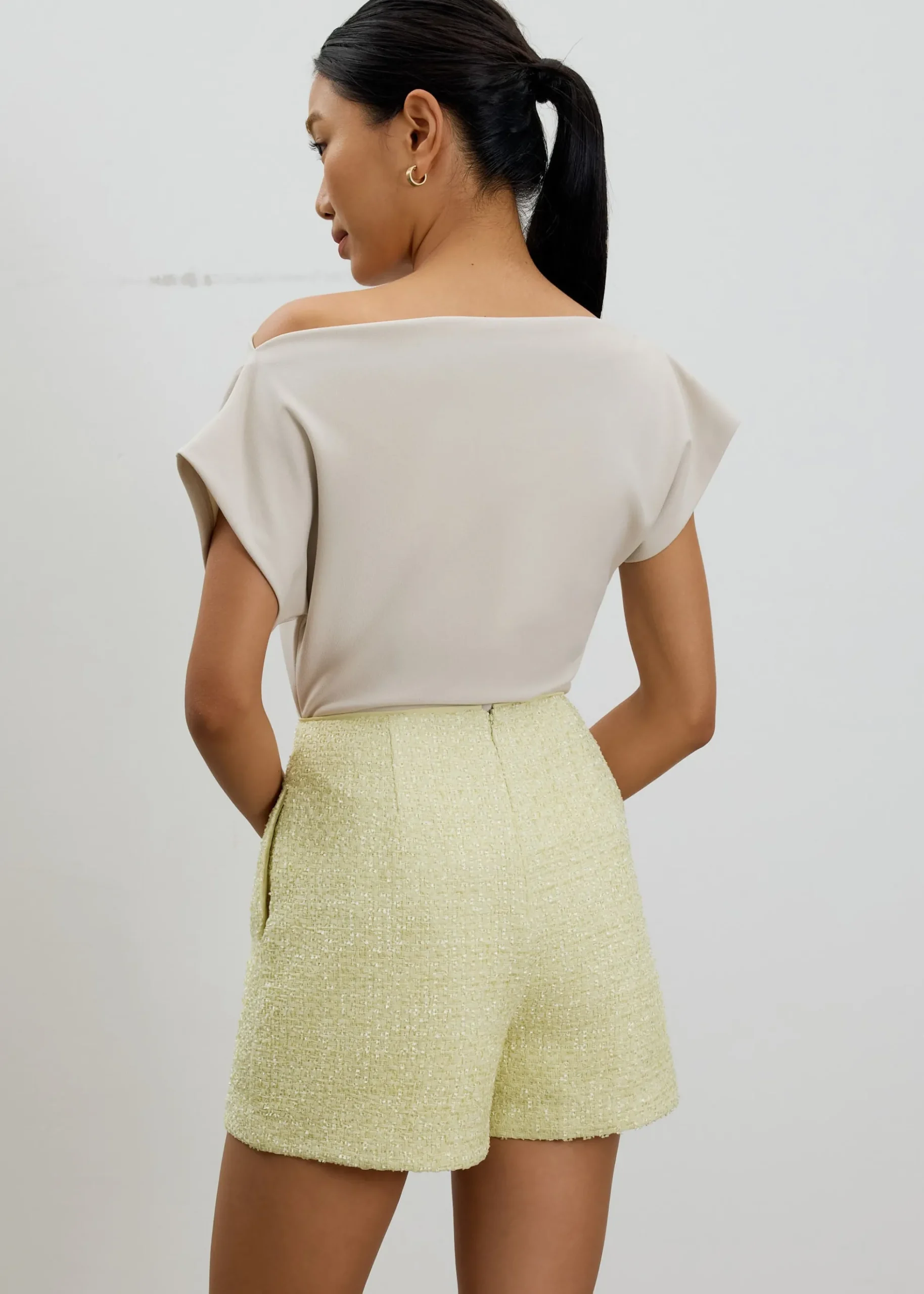 Fumiko Ribbon Tweed High Waist Shorts