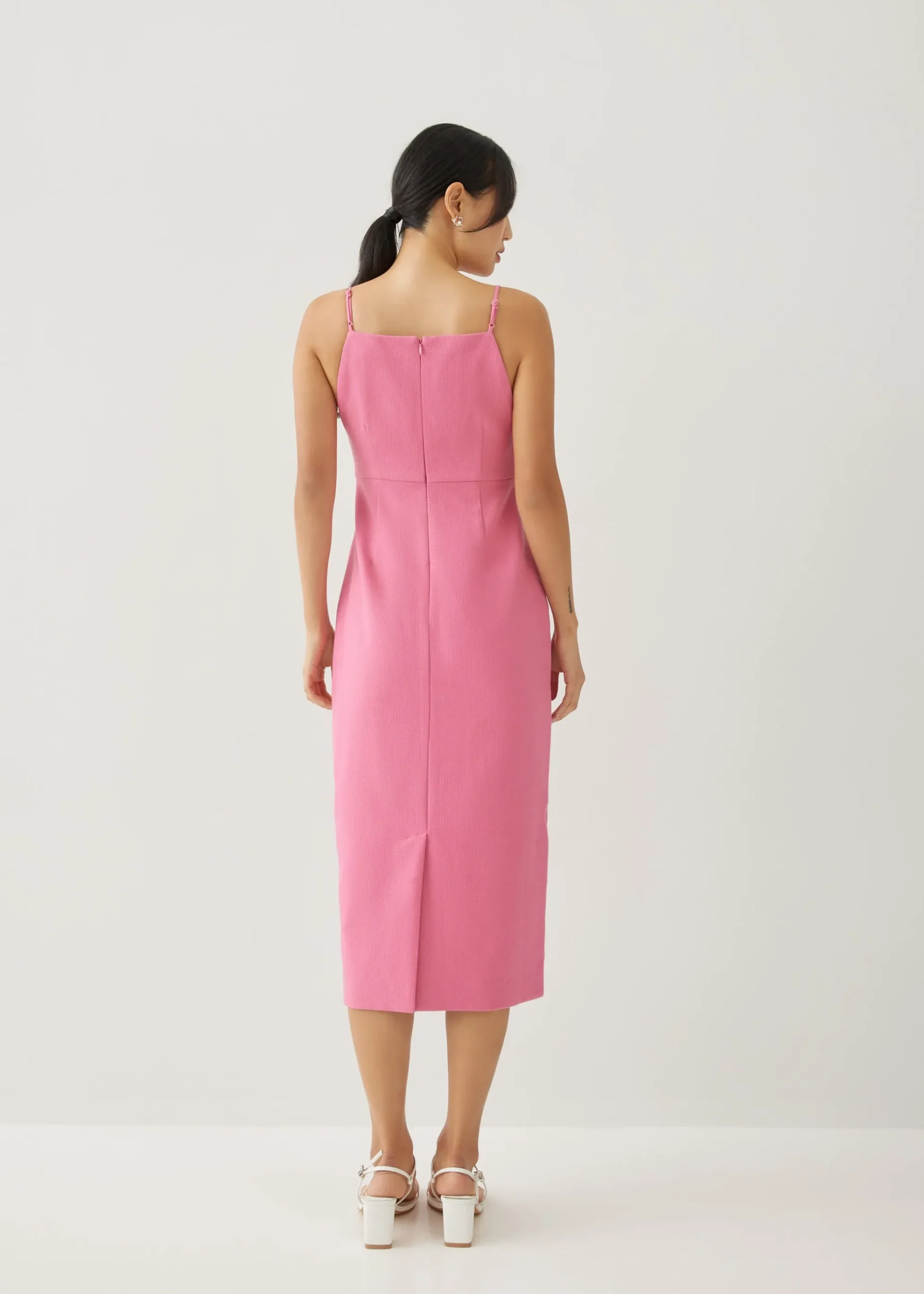 Geline Padded Tweed Column Midi Dress