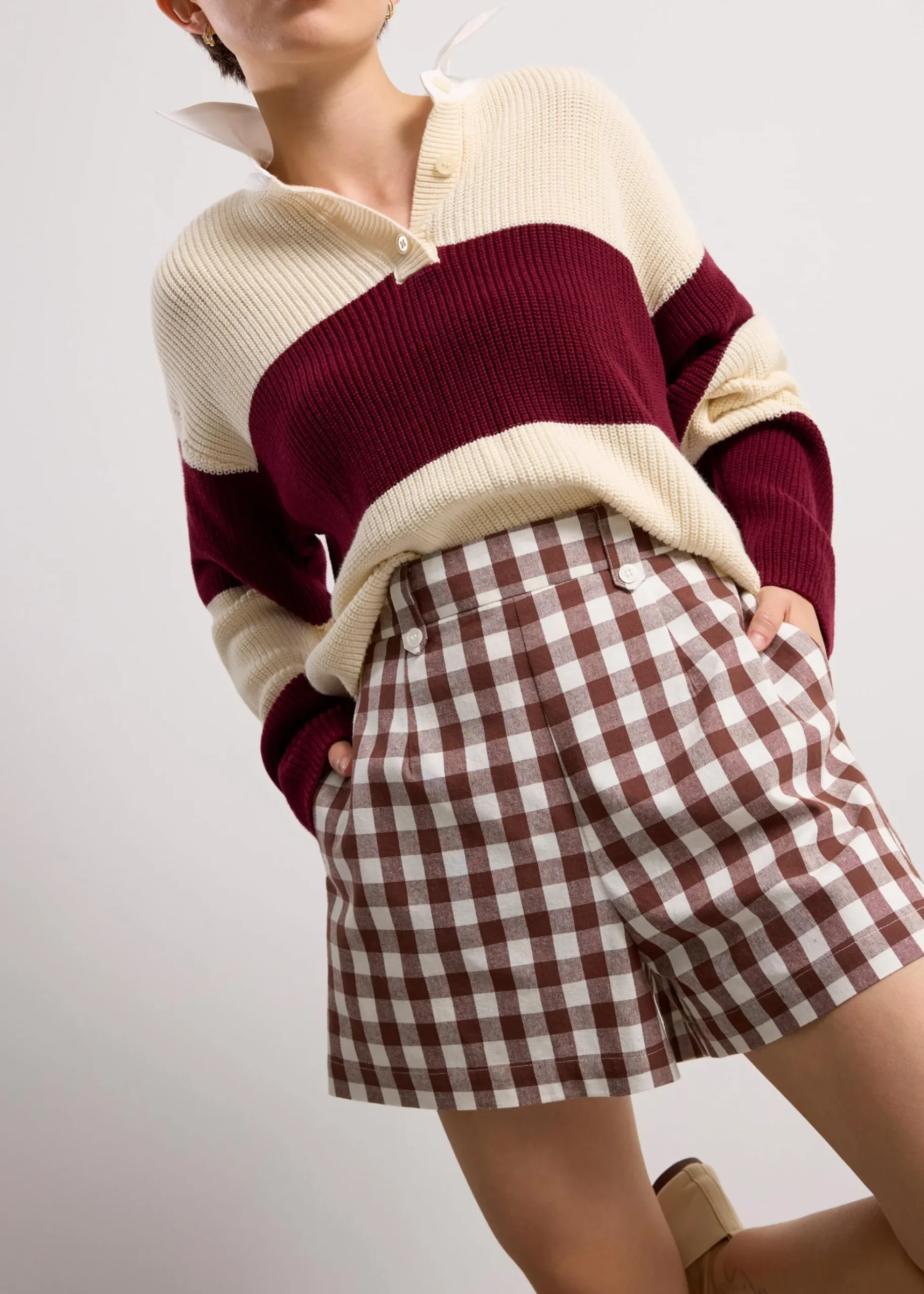 Gingham Cotton High Waist A-line Shorts