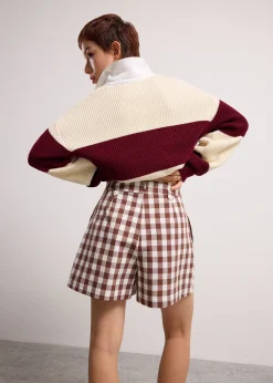 Gingham Cotton High Waist A-line Shorts