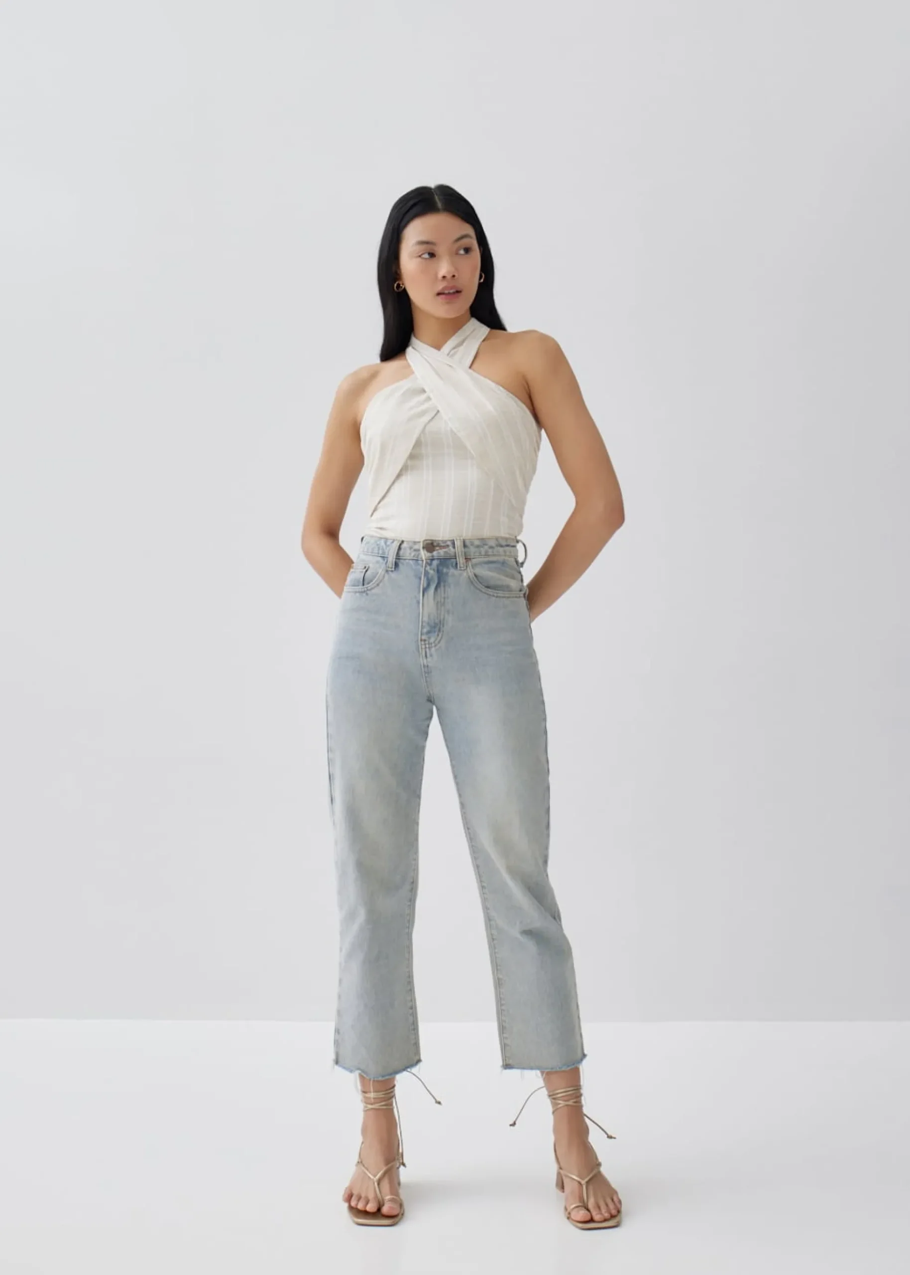 Glaiza Striped Linen Halter Top