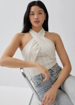 Glaiza Striped Linen Halter Top