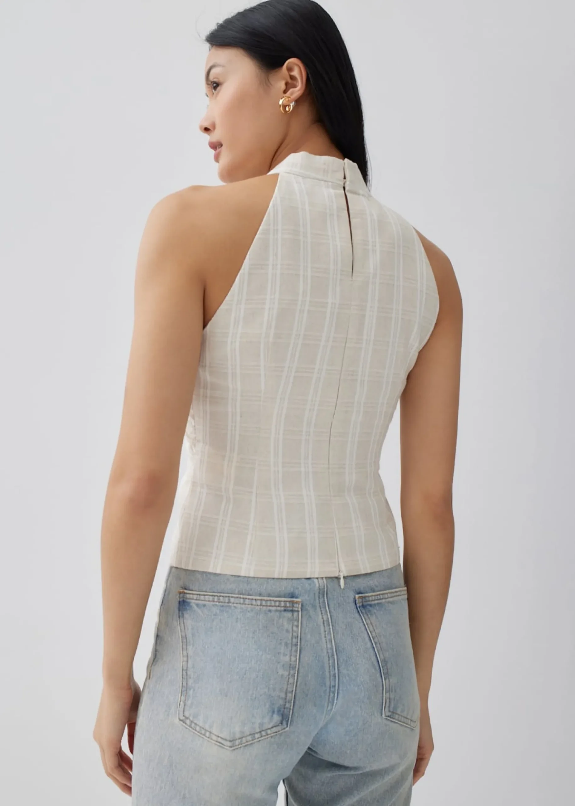 Glaiza Striped Linen Halter Top