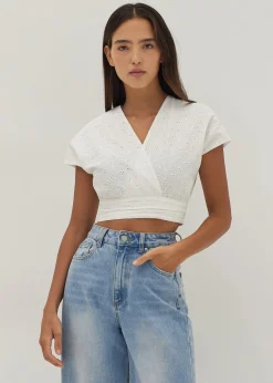 Gloria Broderie Front Wrap Top
