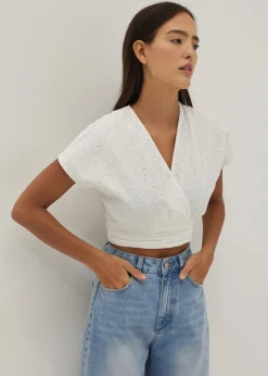 Gloria Broderie Front Wrap Top