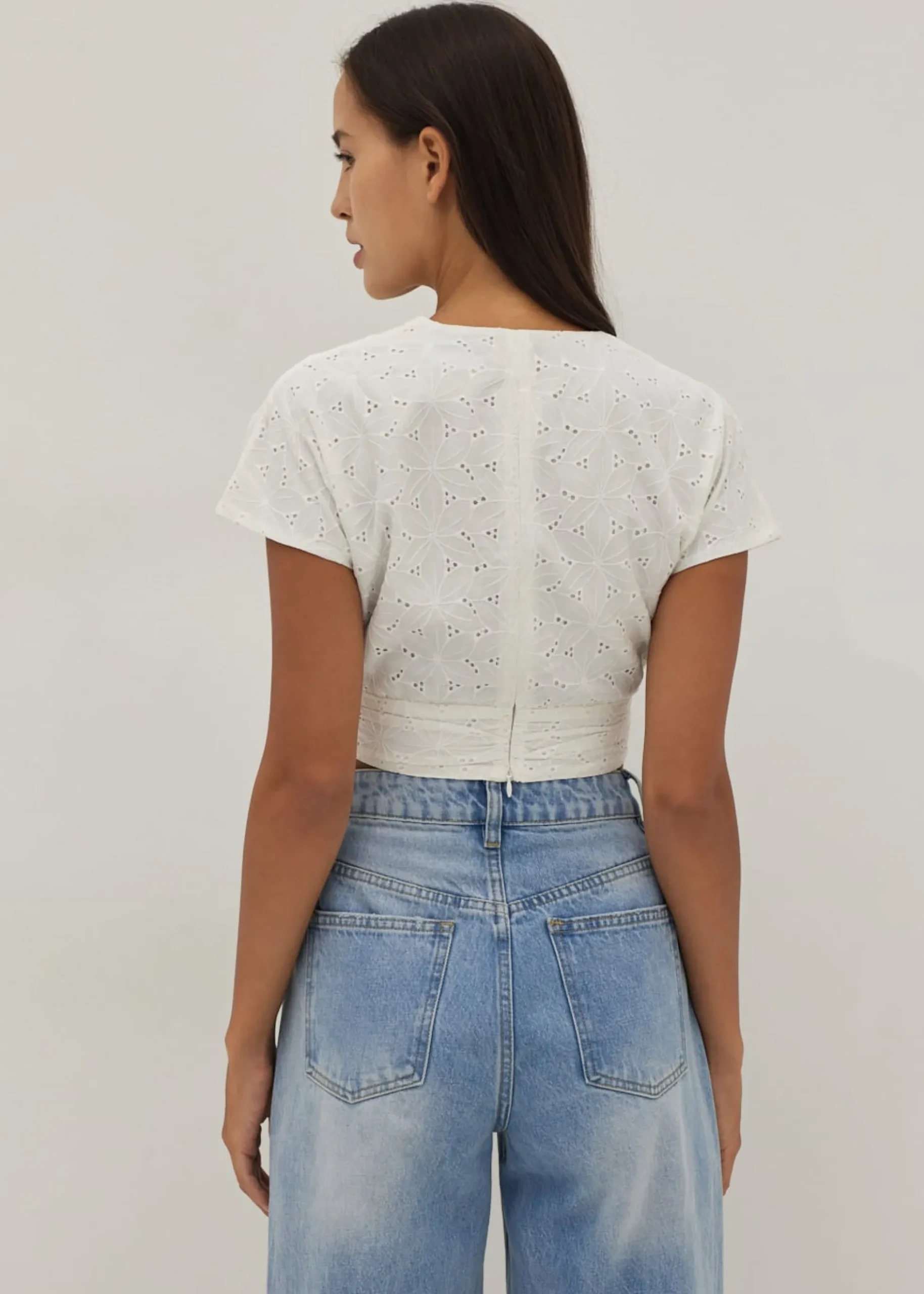 Gloria Broderie Front Wrap Top
