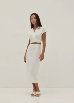 Gloria Broderie Front Wrap Top
