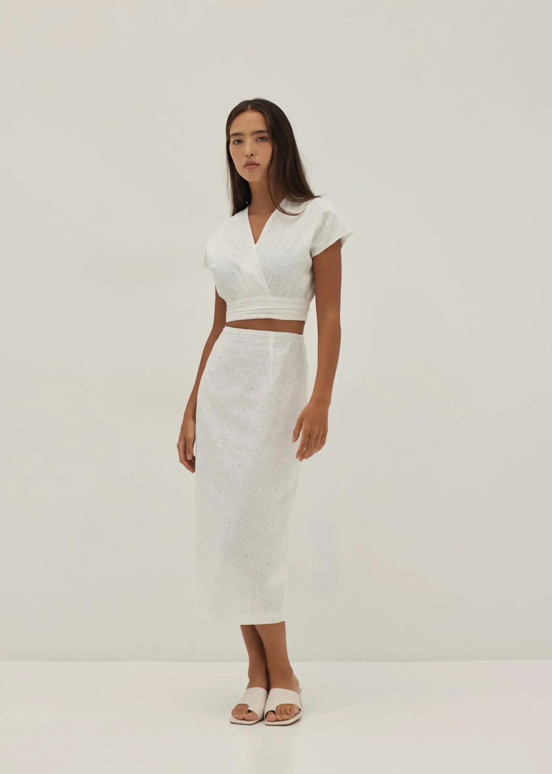 Gloria Broderie Front Wrap Top