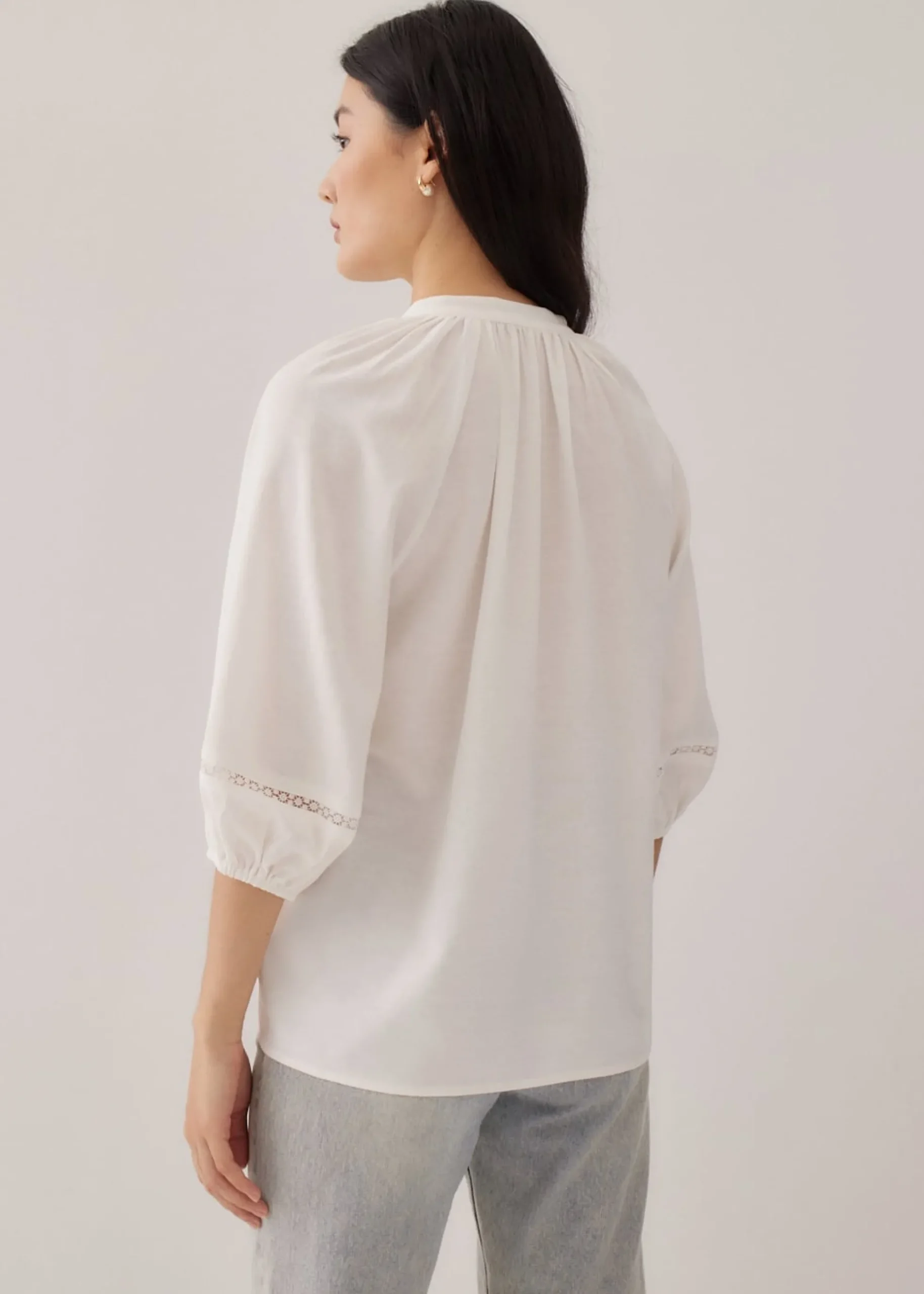 Guada Lace Trim Puff Sleeve Blouse