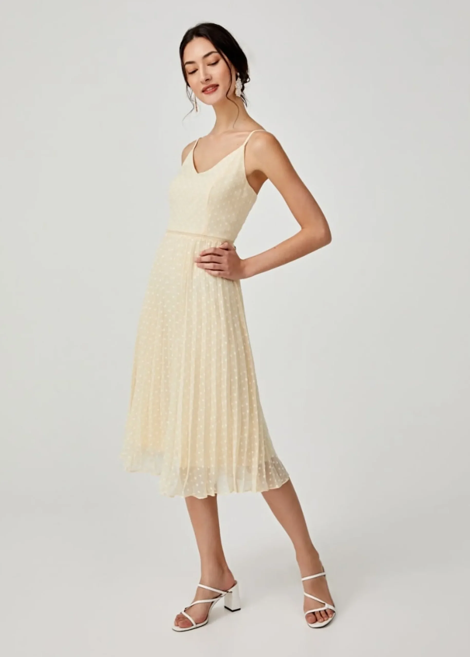 Hailey Pleated Dobby Dot Camisole Dress