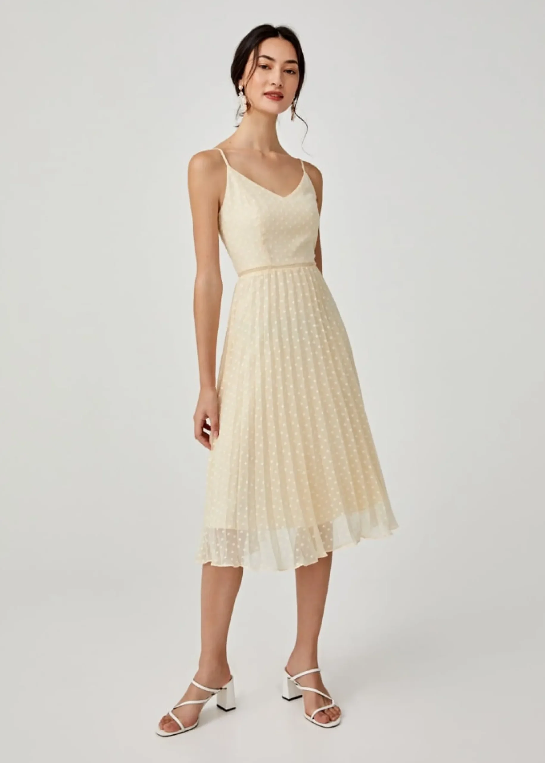 Hailey Pleated Dobby Dot Camisole Dress
