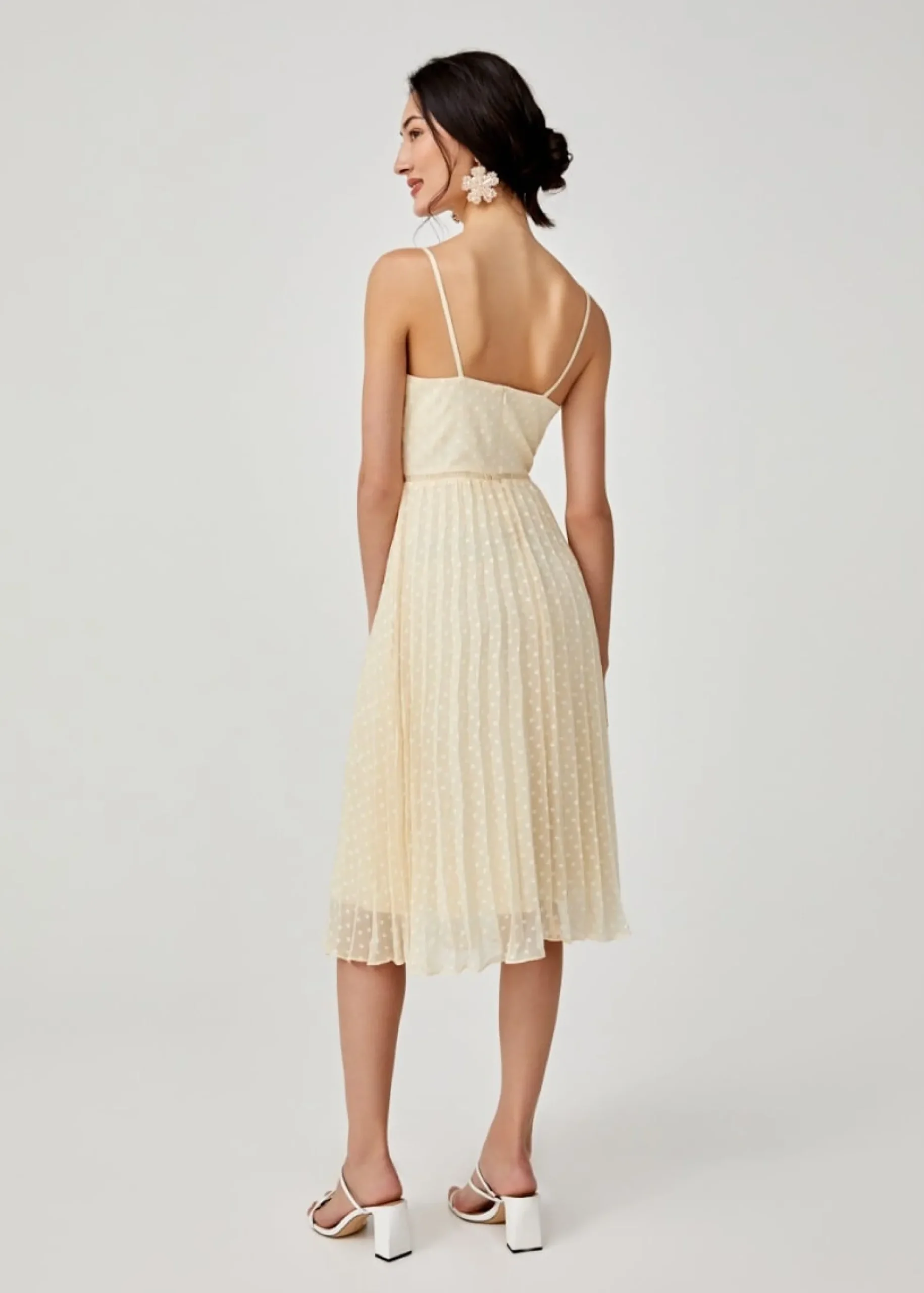 Hailey Pleated Dobby Dot Camisole Dress