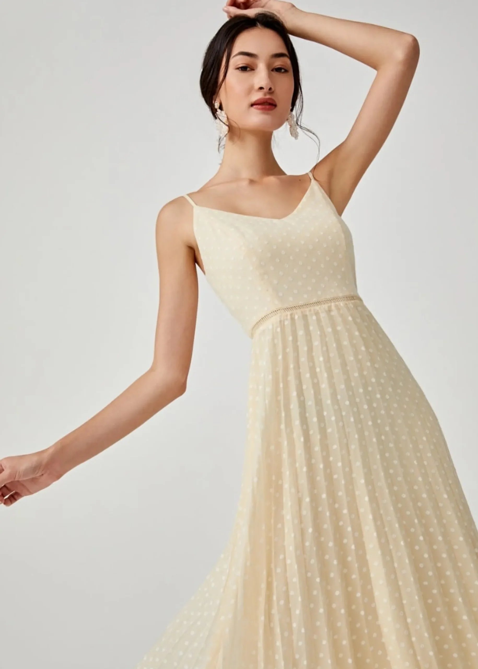 Hailey Pleated Dobby Dot Camisole Dress