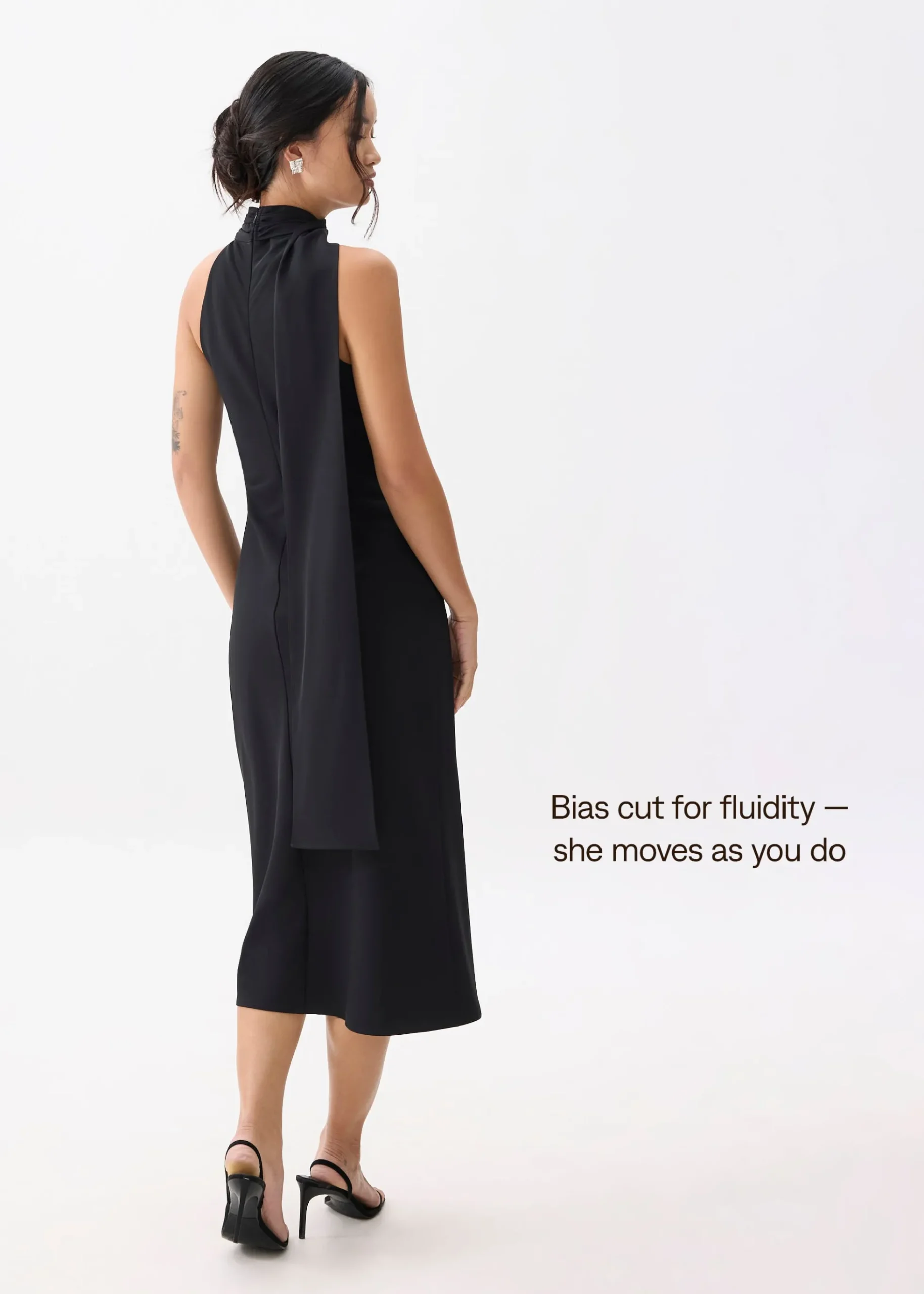 Halter Bias Cut Midi Dress