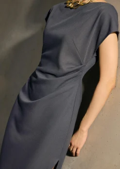 Hansa Boat Neck Column Drape Midaxi Dress
