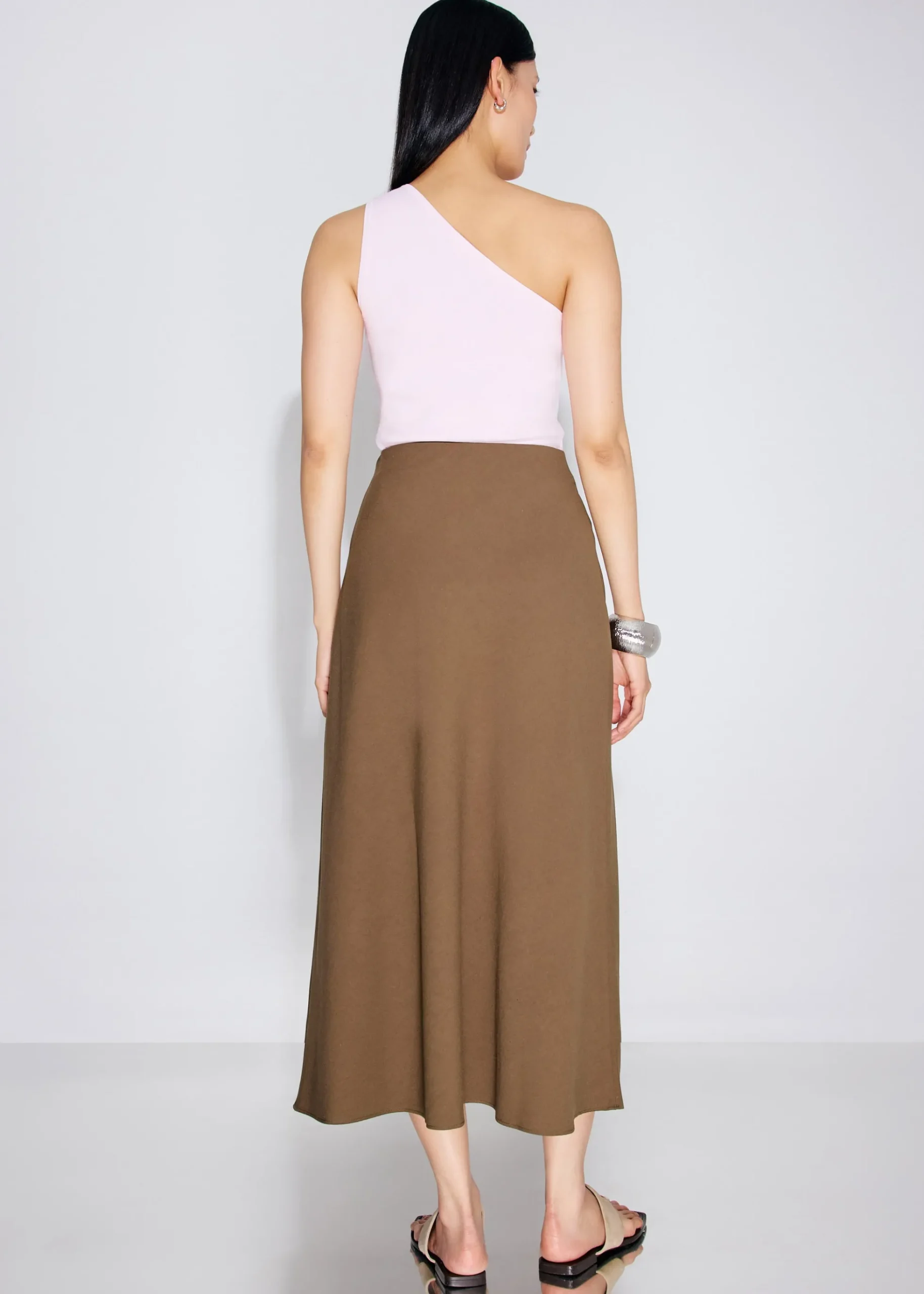 High Waist Bias Cut Midaxi Skirt