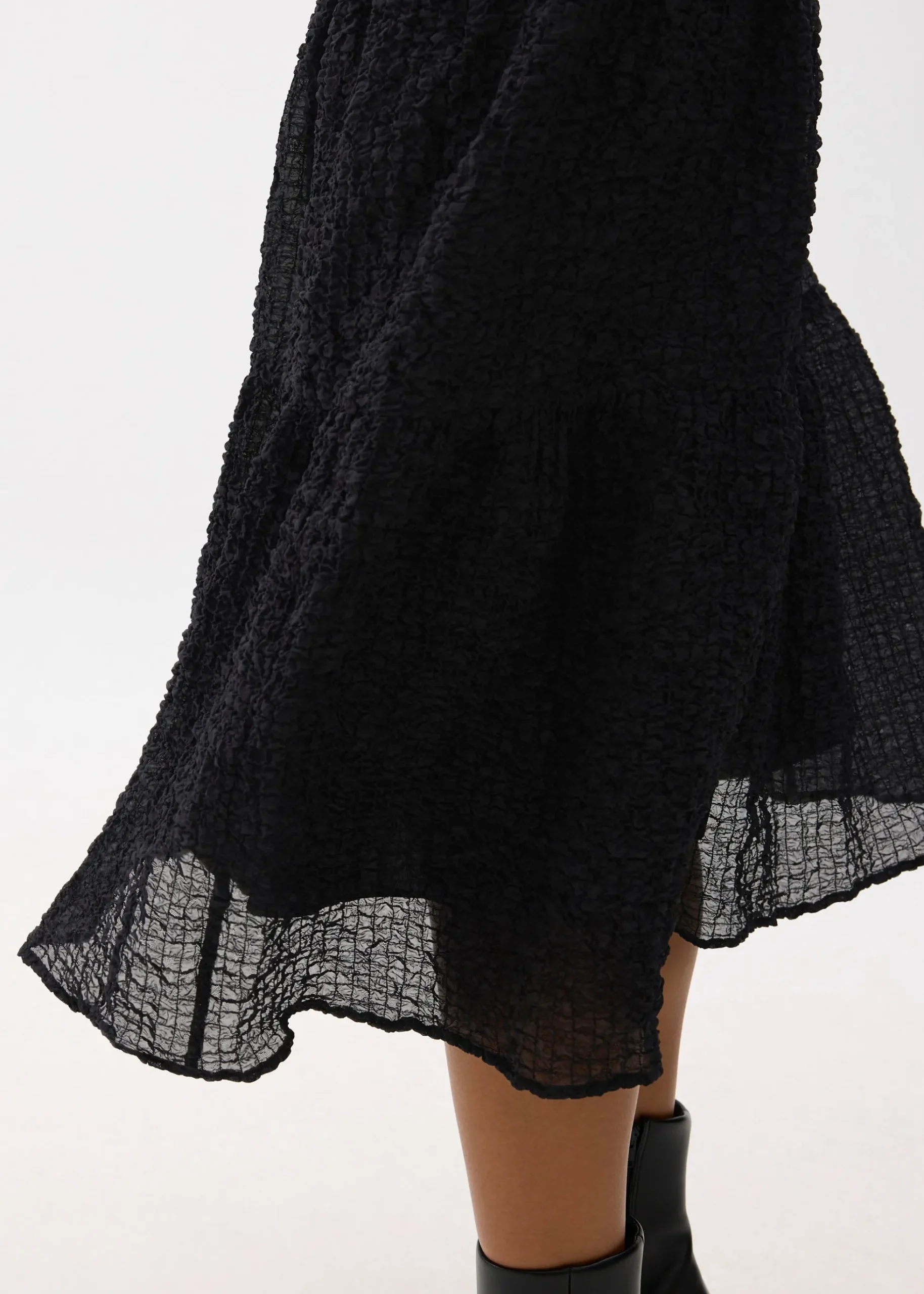High Waist Crinkled Tiered Flare Midi Skirt