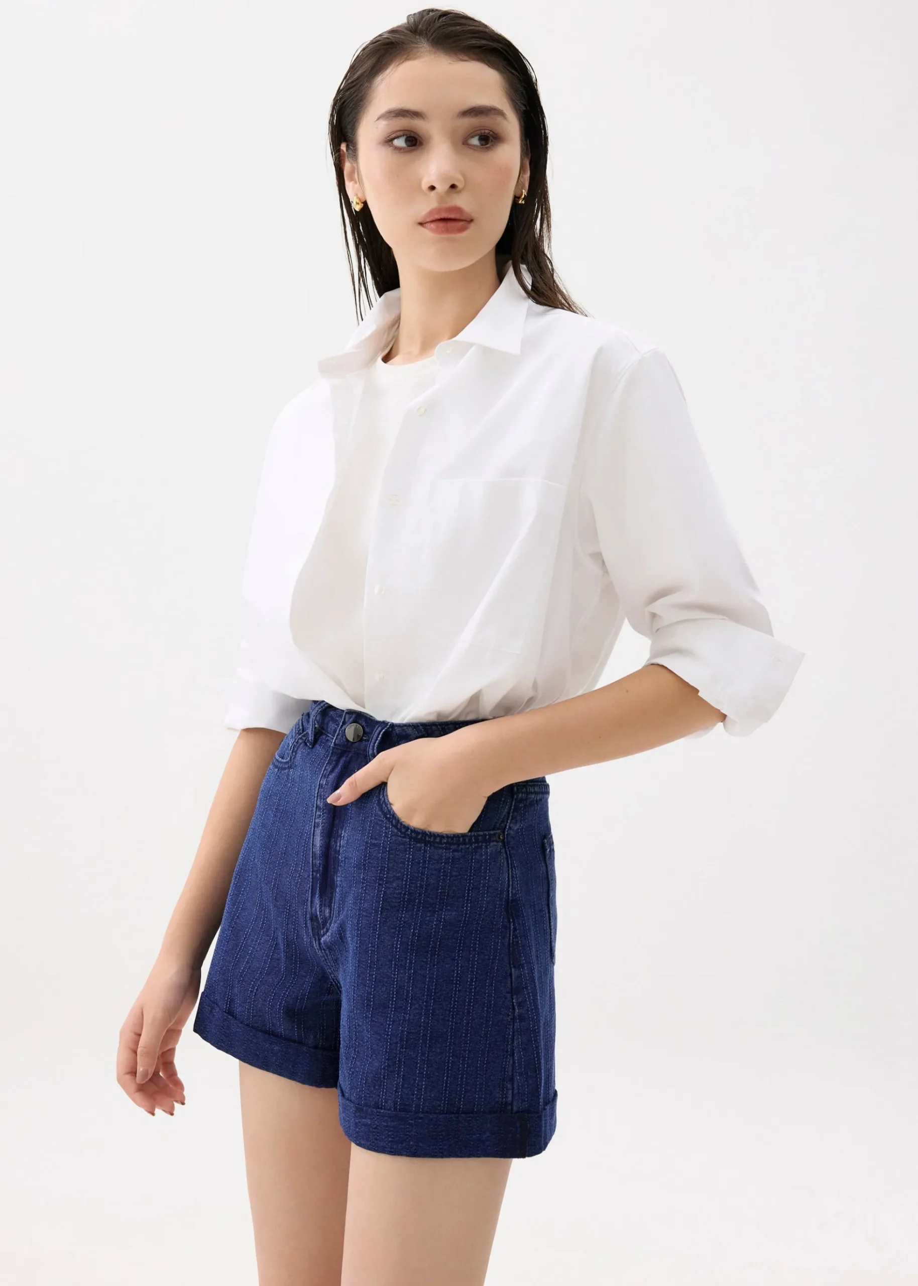 High Waist Denim A-line Shorts